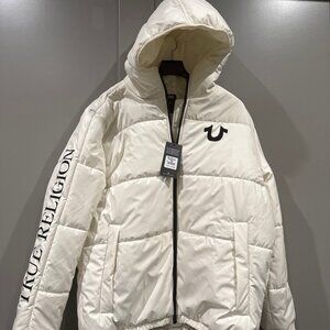 Men's True Religion White Hooded Puffer Coat XXL MSRP $209